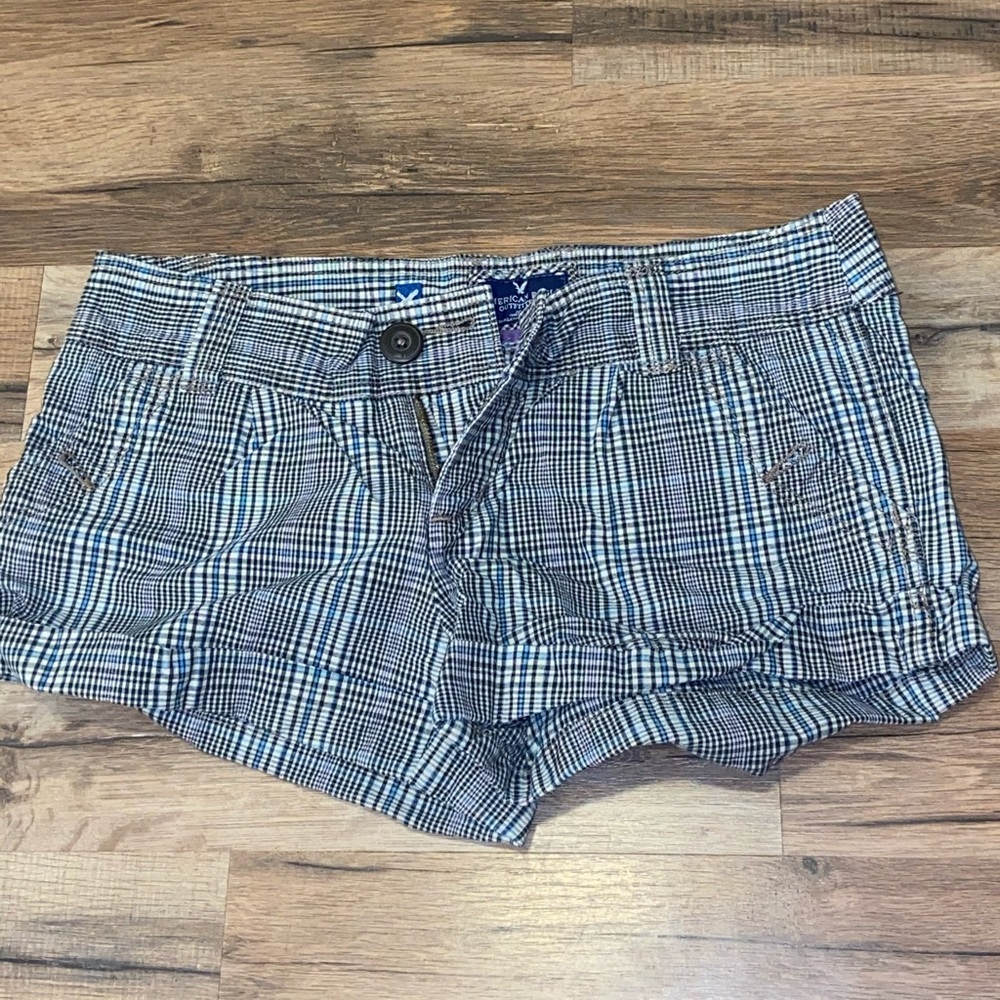 American Eagle Black and White Plaid Shorts